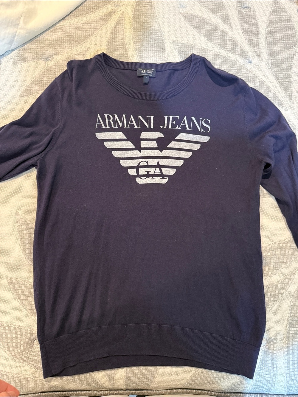 Armani Jeans Men's Dark Navy Crewneck with Silver Logo